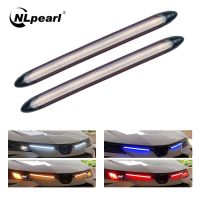 Nlpearl 2ชิ้น DRL แถบไฟ LED รถวิ่งกลางวันแสงสีขาวไฟหน้ารถยนต์ GRB สีเหลืองเบรกไหลไฟสัญญาณเลี้ยว12V