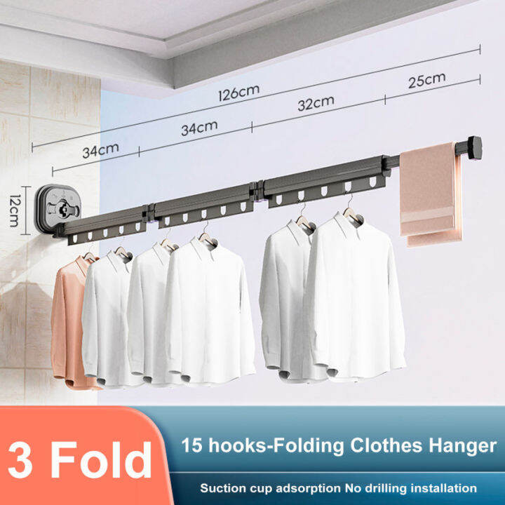 Folding Clothes Rack Aluminum Clothes Hangers Black Wall Mount Rack
