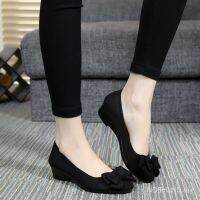 CODiy085671 New Old Beijing Cloth Shoes Womens Shoes Peas Shoes Spring and Autumn Soft Bottom Bow Wedge Mother Black Work Shoes