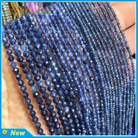 ❈♀ Natural Stone Beads Faceted Sapphire Blue Chalcedony Round Loose Spacer Bead For Jewelry Making DIY Bracelet Necklace 2-4MM