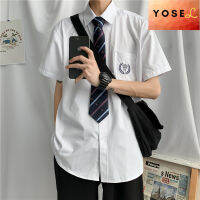 YOSEL Dk Uniform เสื้อเชิ้ตสีขาวแขนสั้นออกแบบเย็บปักถักร้อยนักเรียน Academy สไตล์เครื่องแบบนักเรียนคู่ Jk