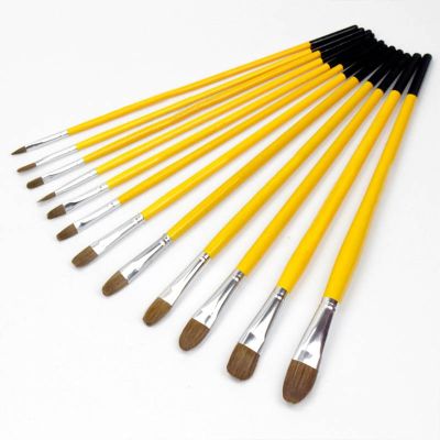 Wooden Handle Long Tail Oil Paint Brushes Painting Pen DIY Art Supplies Watercolor Brush 6Pcs Art Stationery Paint Tools Accessories