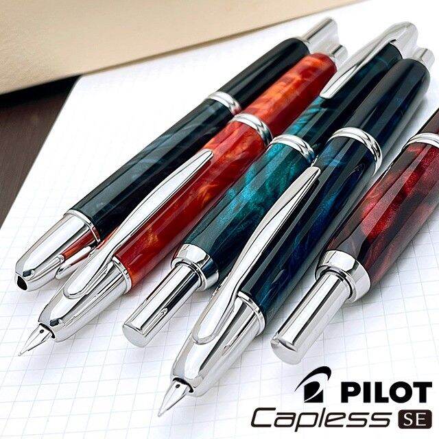 100-original-pilot-namiki-capless-se-retractable-fountain-pen-vanishing-point-fcse-3mr-18k-rhodium-finished-converter-con-40-marble-black-blue-green-red-orange-fine-medium-f-m-เรือจากญี่ปุ่น