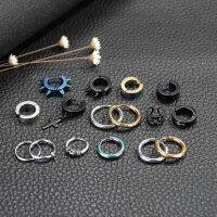 1Pcs Hoop Earrings Gold Silver Black Stainless Steel Hoop Earring for Women Men Ear Rings Clip Colored圆形耳环