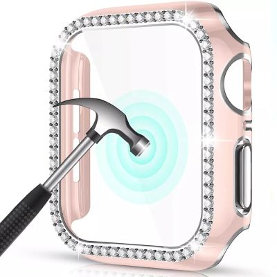 Bling Glass+Cover For Apple Watch Case 45mm 41mm 40mm 44mm 42mm 38mm Diamond bumper+Screen Protector iwatch series 7 3 8 5 6 SE Cases Cases