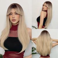 【jw】☬♨❄ HENRY MARGU Blonde Ombre Synthetic Wig With Bangs Straight Hair Wigs for Resistant