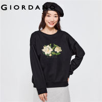 GIORDANO Women Abstract Series Sweatshirts Gardenias Print Fleece-Lined Sweatshirts Crewneck Fashion Casual Sweatshirts 99393297