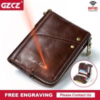 ZZOOI Men Wallet Genuine Leather RFID Blocking Credit Card Holder Short Bifold Hombre Cartera High Quality Clutch Money Bag With Chain