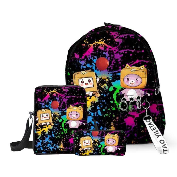 new-lankybox-carton-villain-three-piece-set-primary-and-middle-school-students-school-bag-backpack-backpack-shoulder-pencil-bag