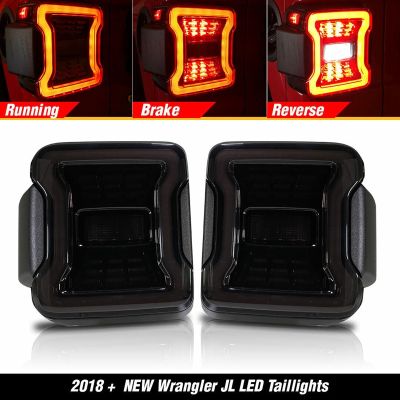 ไฟหน้ารถ2ชิ้นไฟท้าย LED ไฟกระพริบคู่ไฟเริ่มไฟเบรคไฟถอยหลังสำหรับ Wrangler JL 2018 + (เวอร์ชั่น US) สีดำ