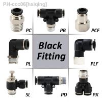 Black Air Hose Fittings 1/8 1/4 3/8 1/2 4mm/6mm/8mm/10mm PC PCF PL Tube Connector Pneumatic Quick Coupling Pipe Hose Fitting Bla