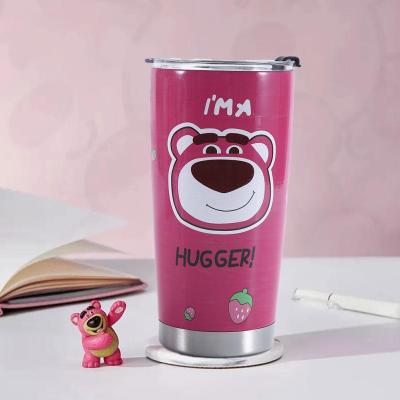 New 20oz Strawberry Bear Stainless Steel Car Mug Insulated Ice Handy Bar Mug Cooler Outdoor Mug Mug Coffee Straw D0L6