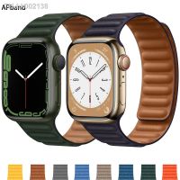 ﺴ Leather Link For Apple watch band 45mm 44mm 40mm 41mm 49mm 42mm Magnetic Loop bracelet iWatch series Ultra 3 4 5 SE 6 7 8 strap