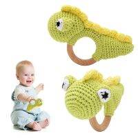 Bite Bites Crochet Animal Rattle Dinosaur Wood Ring Hand Bells Educational Toys for Kids 0 12 month BabiesGifts