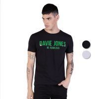 DAVIE JONES เสื้อยืดพิมพ์ลายโลโก้ สีดำ Logo Print T-Shirt in black เสื้อยืดแขนสั้นสำหรับผู้ชายและผู้หญิง