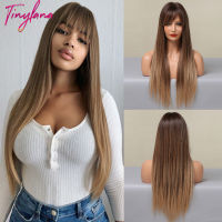 TINY LANA Long Straight Wigs with Bangs Brown Blonde Synthetic Wigs For Women Natural Heat Resistant Ombre Black Golden Hair