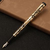 Vintage Jinhao 5000 Luxury Metal Fountain Pen Black-Gold Beautiful Dragon Texture Carving EF/F/M/Bent Office Business Gift Pen  Pens