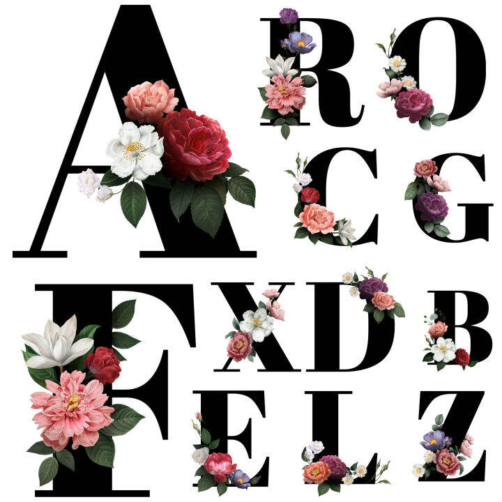 ตัวรีดติดเสื้ออักษร A - Z ฟ้อนดอกไม้สีดำ **โปรดระบุอักษรในแชท หรือ NOTE ...