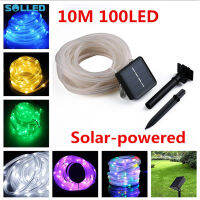 SOLLED สายไฟประดับท่อพลังงานแสงอาทิตย์,10ม. ไฟ100LED กันน้ำใช้ตกแต่งงานปาร์ตี้ในบ้านสวน