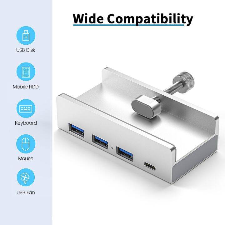 4พอร์ตอะลูมิเนียมแท่นวางมือถือภายนอก-usb-3-0ชนิด-c-คลิปฮับพร้อมแหล่งจ่ายไฟบัตร-tf-สล็อต5gbps-การถ่ายโอนข้อมูลสำหรับพีซี