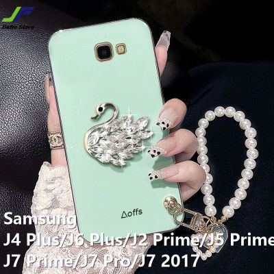 JieFie คริสตัลหงส์โทรศัพท์กรณี Samsung Galaxy J4 Plus / J6 Plus / J7 Prime / J5 Prime / J2 Prime / J7 2017 / J7 Pro Chrome Soft TPU ฝาครอบโทรศัพท์ + สร้อยข้อมือ