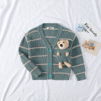 MILANCEL  Kids Clothes Bear Sweaters Single Breast Boys Knitwear Striped Kids Cardigans