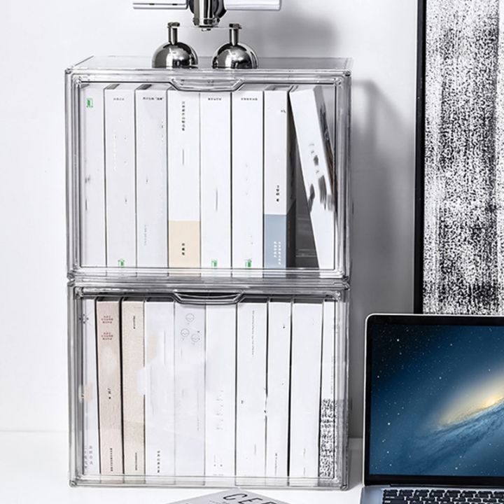 transparent-desktop-book-organizer-dustproof-magazine-storage-box-thickened-plastic-display-rack-bookshelf-display-case