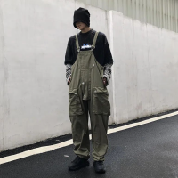 ผู้ชาย Denim Overalls หลวม Baggy Street Hip Hop สไตล์ญี่ปุ่น Multi-Pocket Streetwear กางเกงทำงาน Cargo Jumpsuit