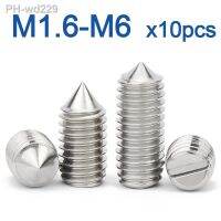 10pcs/lot Stainless Steel Slotted Head Cone Point Grub Set Screw M1.6 M2 M2.5 M3 M4 M5 M6 M8 M10 Tapered End Headless Bolt