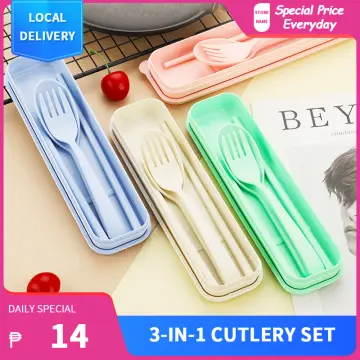 3pcs/Set 3 In 1 Japan Style Wheat Knife Fork Spoon Travel Portable