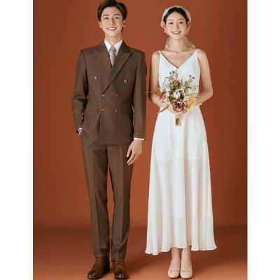 ชุดเดรสชุดแต่งงานนางฟ้าสีขาวเรียบง่ายสไตล์เกาหลีผ้าบางสไตล์เกาหลีแบบเรียบง่าย แบบแขวน QH113