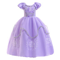 3-10 Years Girls Birthday Party Costume Kids Sofia Dress Girls Summer Purple Short Sleeve Princess Dress Child Halloween Costume