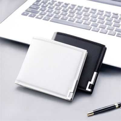 TOP☆Men Soft PU Leather Black White Solid Color Simple Short Ultra-Thin Small Wallets Multi-Card Slots Card Holder Small Coin Purse