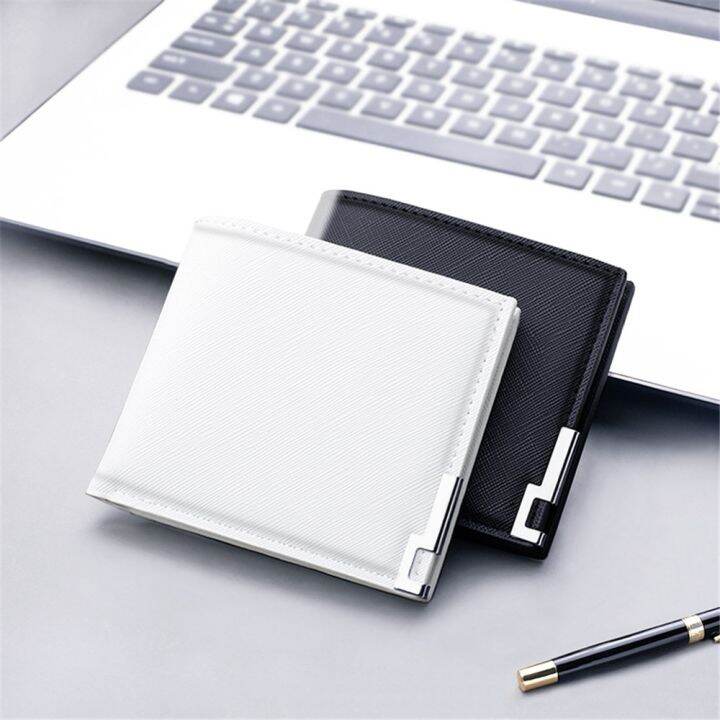 top-men-soft-pu-leather-black-white-solid-color-simple-short-ultra-thin-small-wallets-multi-card-slots-card-holder-small-coin-purse