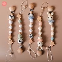 【Ready Stock】1pc Cartoon Crochet Rabbit Head Wooden Bead Pacifier Chain Baby Teething Toy