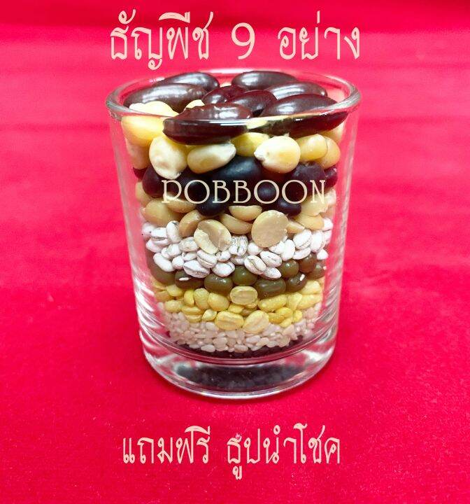 ข้าวอักษัต-9สี-ธัญพืชมงคล-9อย่าง-แบบแก้ว-ชุดข้าว9สี-ธัญพืช9อย่าง-ถวายองค์เทพ-สำหรับไหว้บูชา-ขอพรองค์เทพ-ธัญพืชลงเสาเอกเสาโท