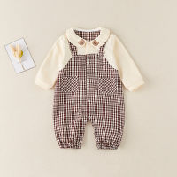Baby Girl Korean Clothes Autumn New Romper Newborn Plaid Long Sleeve Jumpsuit