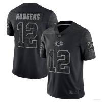 NFL Green Bay Packers Jersey Aaron Rodgers Black RFLCTV Limited Football Tshirt Sports Tee Plus Size