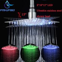 Chrome LED Shower Head 10/12/16 inch Stainless Steel Shower Head Chrome Finish Square Replace Rainfall Shower Heads Water Saving Plumbing Valves