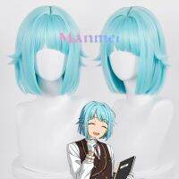 Manmei Anime ES Ensemble Stars Shino Hajime Blue Short Hair Cosplay Wig High-temperature Fiber Synthetic Hair Party Wigs