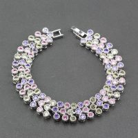 Manny&amp;a Trinket Wonderful Silver-Color Jewelry 3-Color Colorful Zircon Link Chain Bracelet Length 19CM