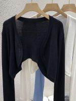 ☈○✎ Ice silk knitted cardigan thin womens summer black shawl top suspenders with sun protection blouse jacket spring and autumn
