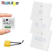 TEDELIGO Smart Light Switch Without Neutral 220V 130W Breaker Wireless Touch Button Wall Switch Mini Relay 2-Way On/Off Module Power Points  Switches