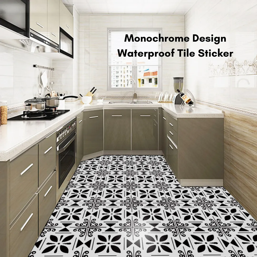 monochrome design 4pcs set anti-slip bathroom floor sticker waterproof  kitchen tiles stickers home decor floor tile | speckled space