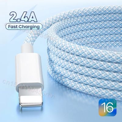 2.4A USB Fast Charging Cable For iPhone 14 13 12 11 Pro Max XS 6s 7 8 Nylon Braided Mobile Phone Charger Cord Data Cable Wire Wall Chargers