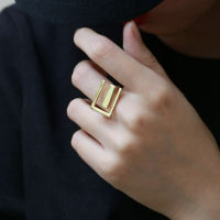 UTUGO แหวนแหวนปรับขนาดได้แหวนกลวงผู้หญิงทรงสี่เหลี่ยมรูปเรขาคณิตเท่ห์ทันสมัย,สง่างามสไตล์เกาหลี