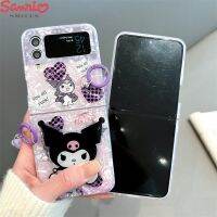 Kawaii Sanrio Kuromi,เคสโทรศัพท์จี้สำหรับ Samsung Galaxy Z Flip 3ยากด้านหลังสำหรับ Z Flip 4เลเซอร์ฝาครอบเคสกันกระแทก