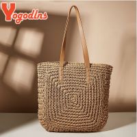 ZZOOI Yogodlns Summer Large Capacity Straw Shoulder Bag Rattan Beach Bags Woven Handle Bag Casual Lady Totes Shopping Handbag Clutch