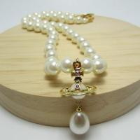 ต้นฉบับ Vivienne Western Empress Dowager Gold Three-dimensional Saturn Drop Single Layer Pearl Necklace-B8051