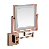 IMPEU 8 Inch Extendable Lighted Makeup Mirror, Bathroom 5X Magnification LED Mirror, Solid Brass, Wall Mounted